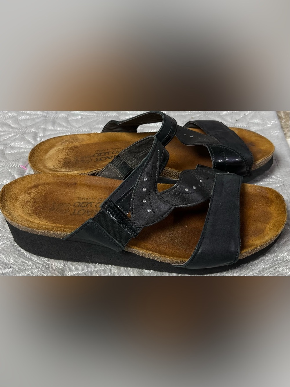 Naot Beverly Slide Sandals Soft Black Leather Size 7 - Picture 2 of 3